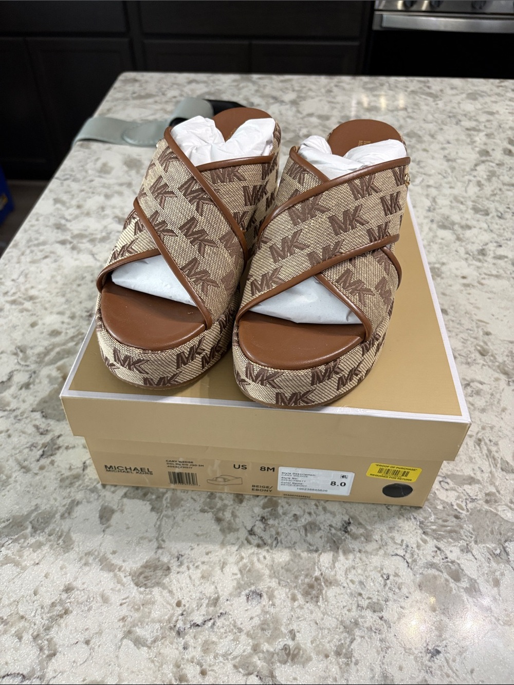 Michael Kors Tan Brown MK Logo Platform Slides